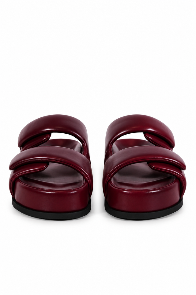 Valentino Garavani Padded Double Strap Leather Slides – Burgundy