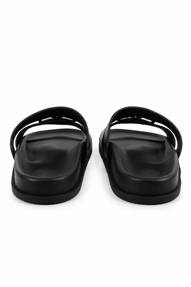 Valentino Garavani VLogo Double Strap Leather Slides – Black
