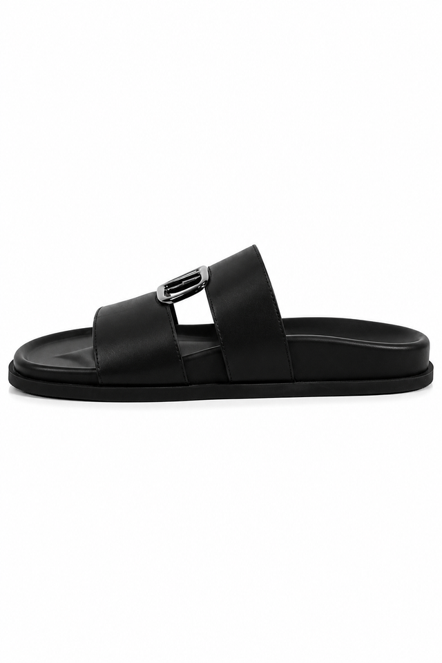 Valentino Garavani VLogo Double Strap Leather Slides – Black