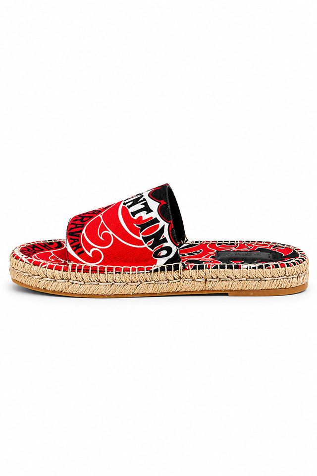 Valentino Garavani Graphic Logo Espadrille Slide Sandals – Red, Black & White