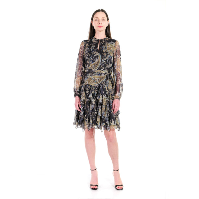 Mikael Aghal Nocturne Paisley Ruffle Dress