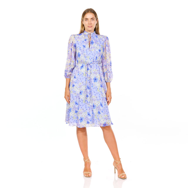 Mikael Aghal Floral Puff-Sleeve Midi Dress