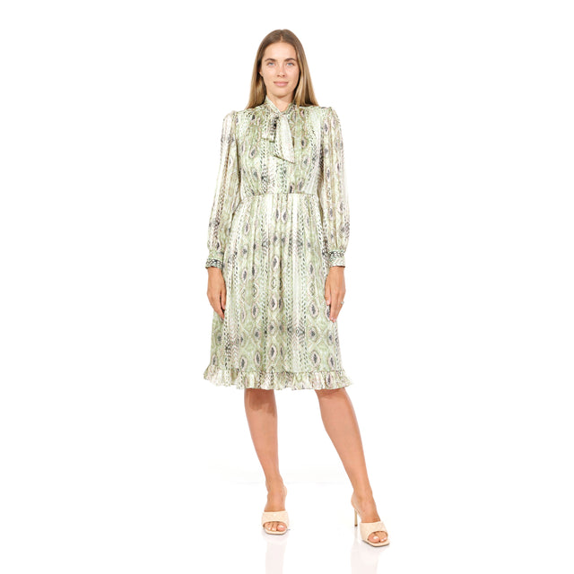 Mikael Aghal Sage Green Ikat Print Midi Dress