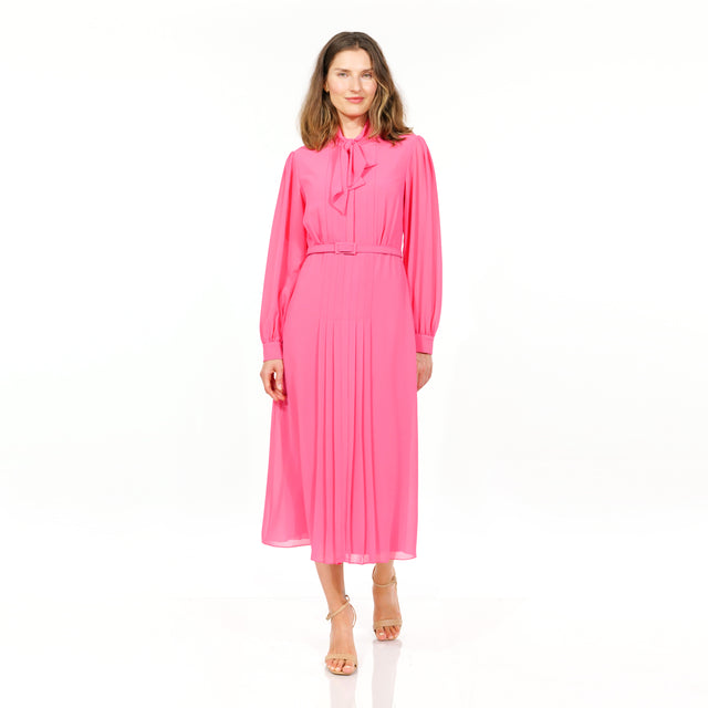 Mikael Aghal Long-Sleeve Pleated Bow Midi Dress