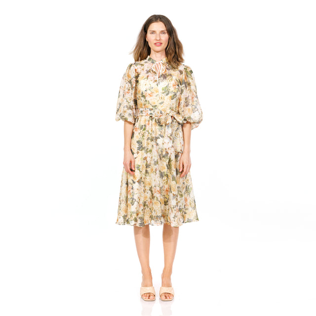 Mikael Aghal Puff Sleeve Floral Maxi Dress