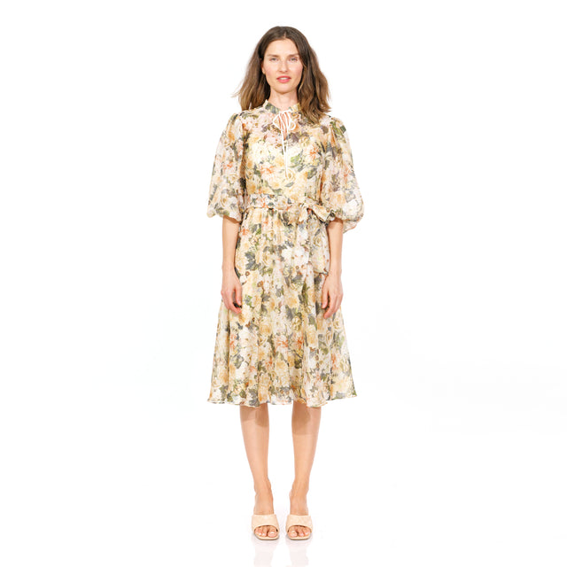 Mikael Aghal Autumn Whisper Floral Keyhole Midi Dress