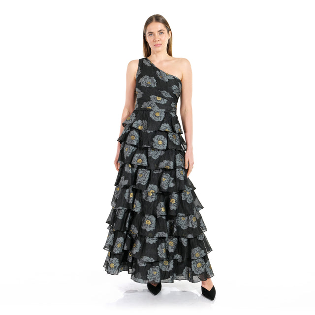 Mikael Aghal Midnight Bloom Tiered Gown