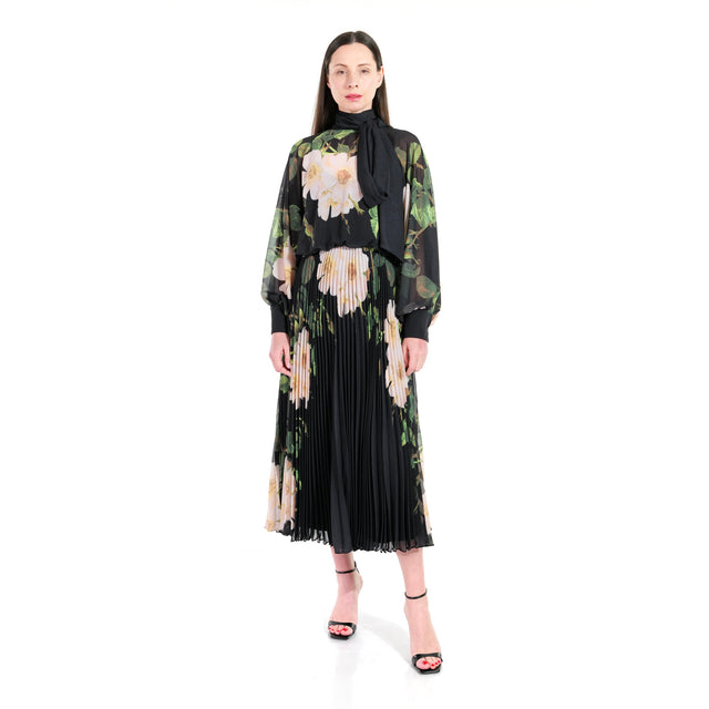 Mikael Aghal Floral Harmony Pleated Dress