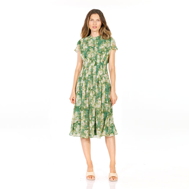 Mikael Aghal Vintage Botanical Flutter Sleeve Midi Dress