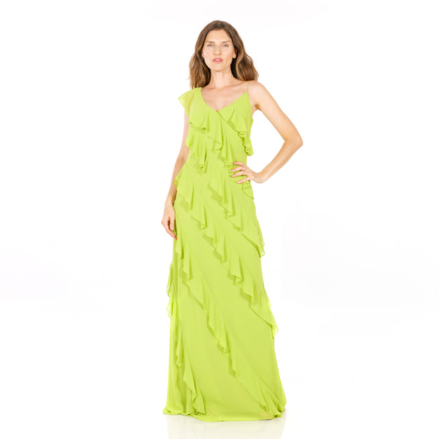 Mikael Aghal Lime Green Ruffle Maxi Dress