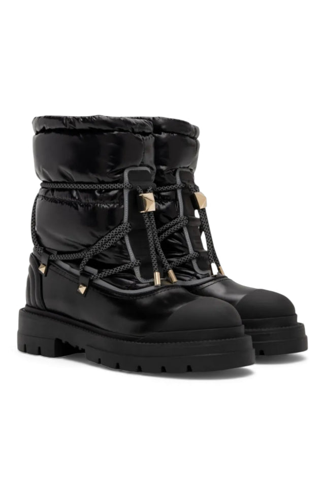 Valentino Black and White Quilted Snow Boots with Studded Lace Detail