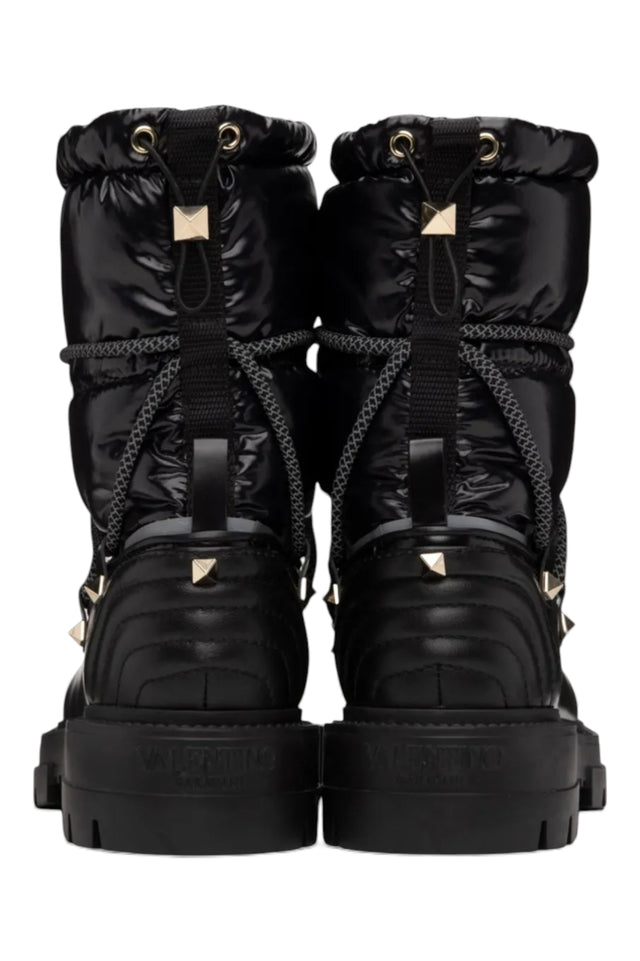 Valentino Black and White Quilted Snow Boots with Studded Lace Detail