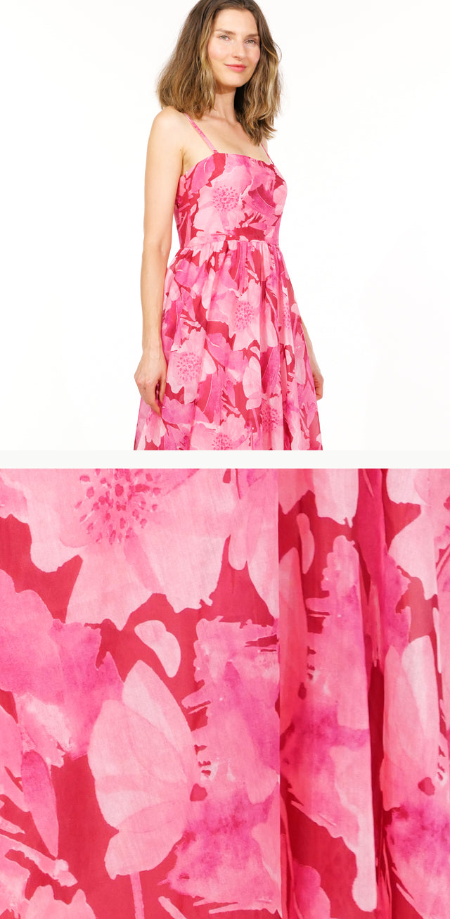 Mikael Aghal Vibrant Pink Floral Maxi Dress