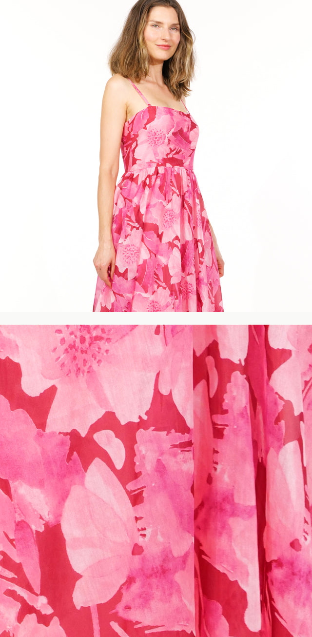 Mikael Aghal Vibrant Fuchsia Floral Silk Organza Gown