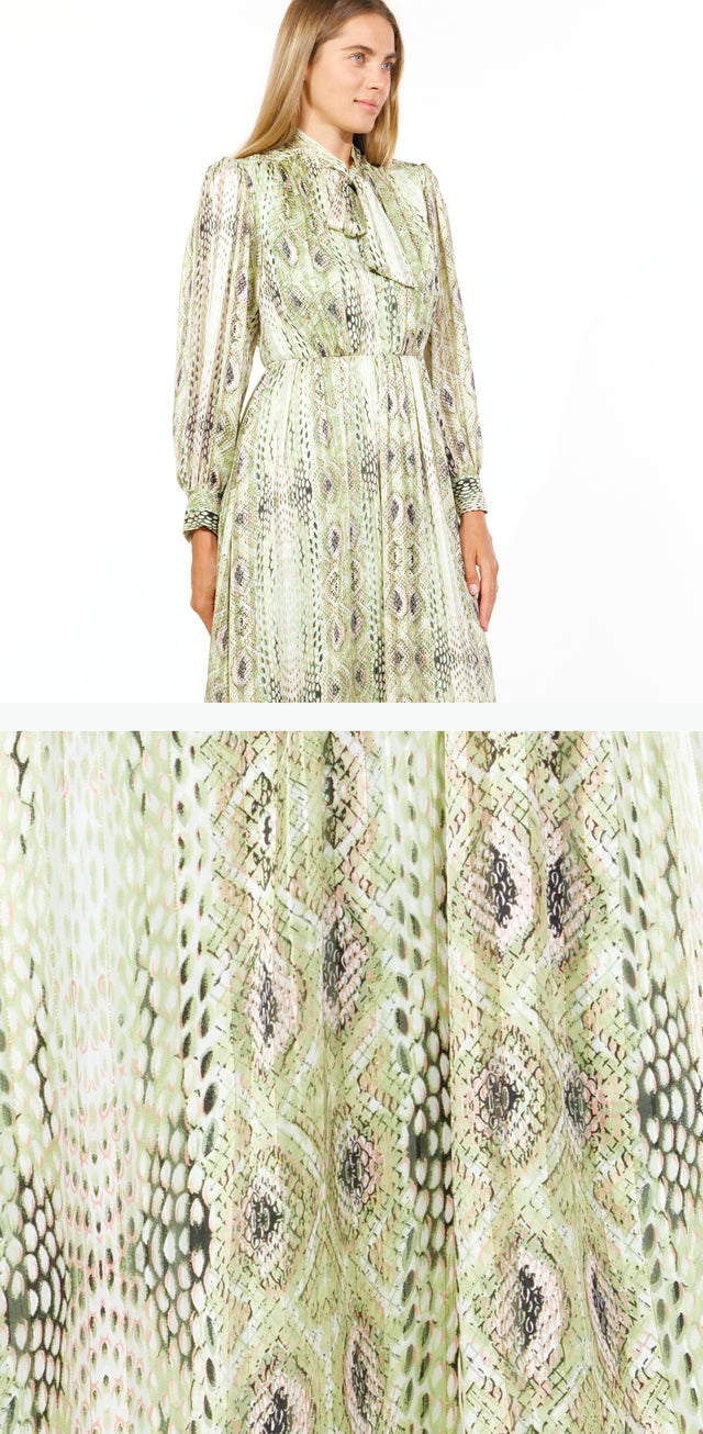 Mikael Aghal Sage Green Ikat Print Midi Dress