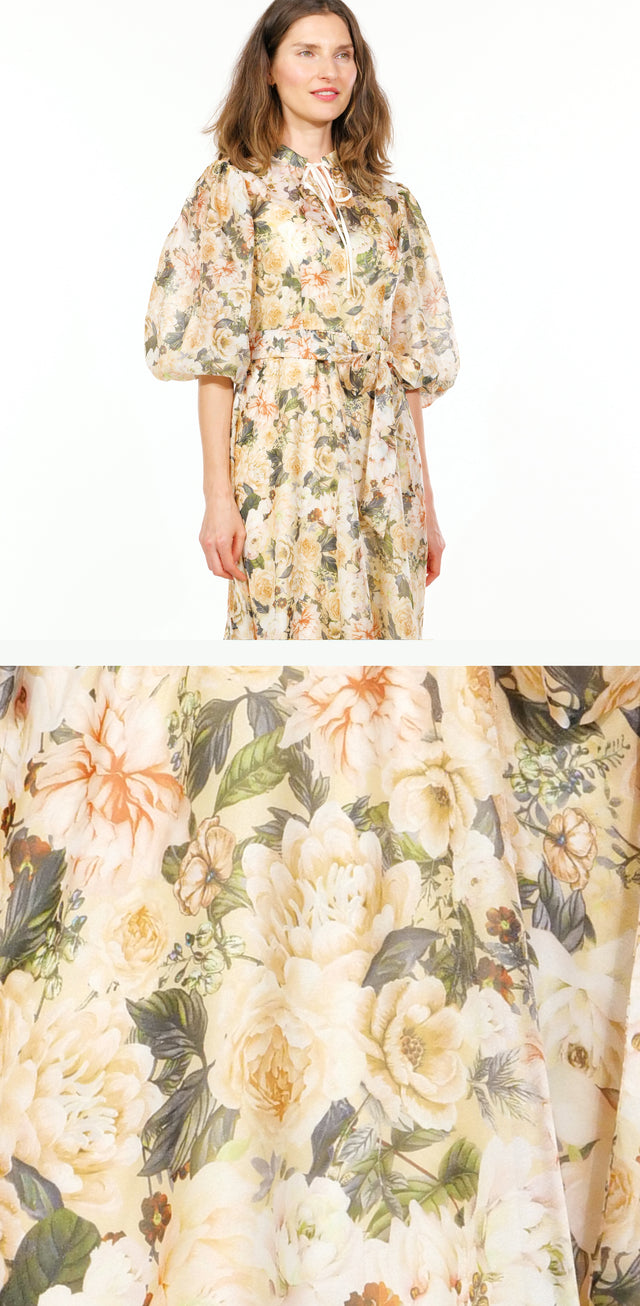 Mikael Aghal Puff Sleeve Floral Maxi Dress