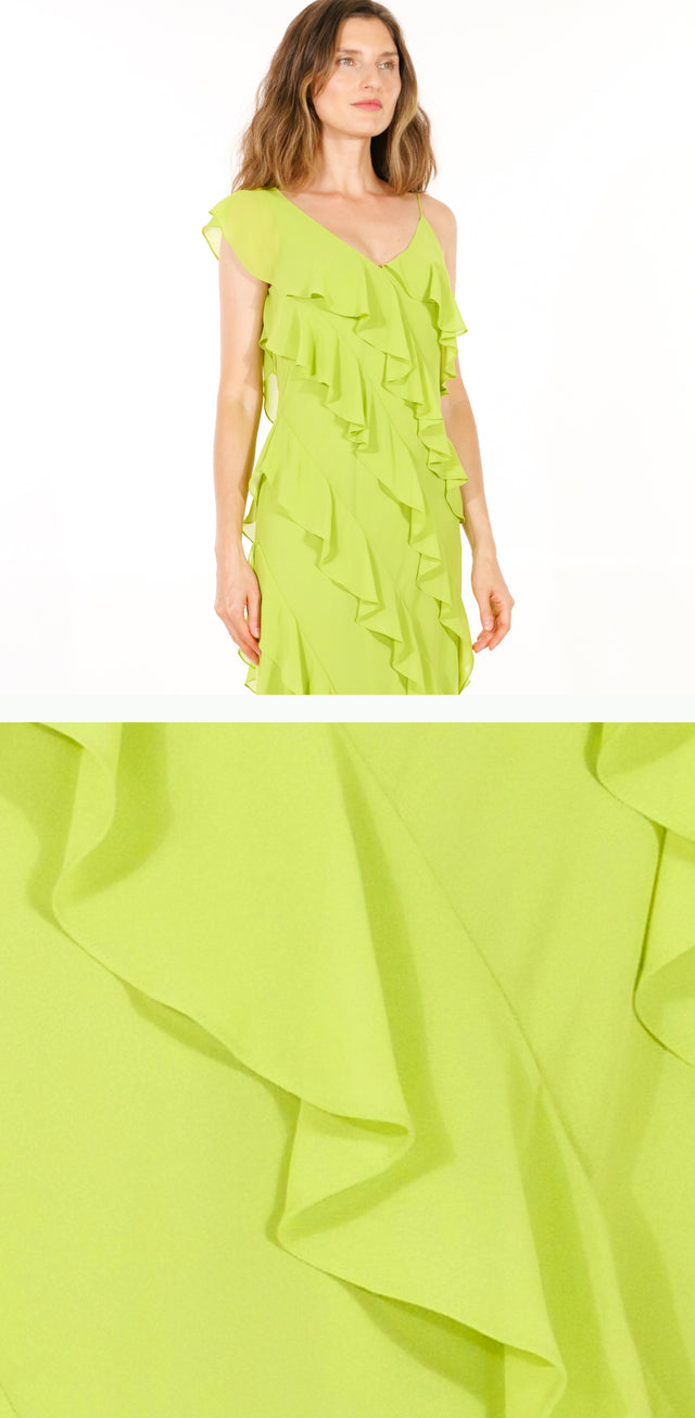 Mikael Aghal Lime Green Ruffle Maxi Dress