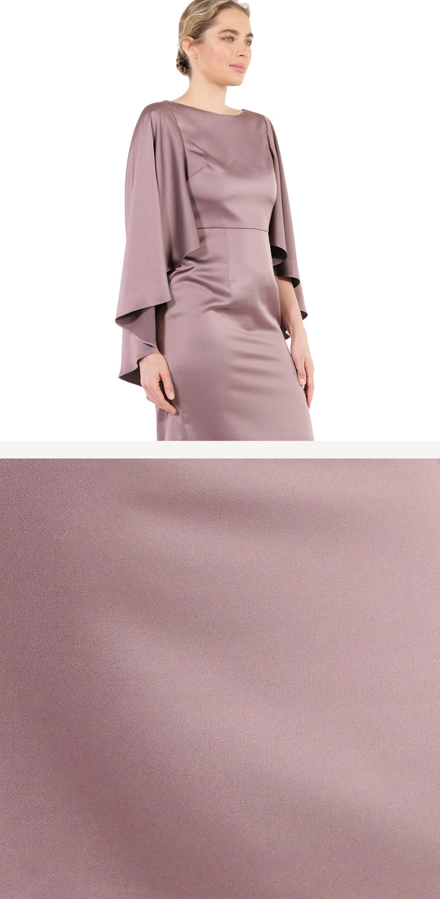 Mikael Aghal Satin Cape Sleeve Sheath Dress