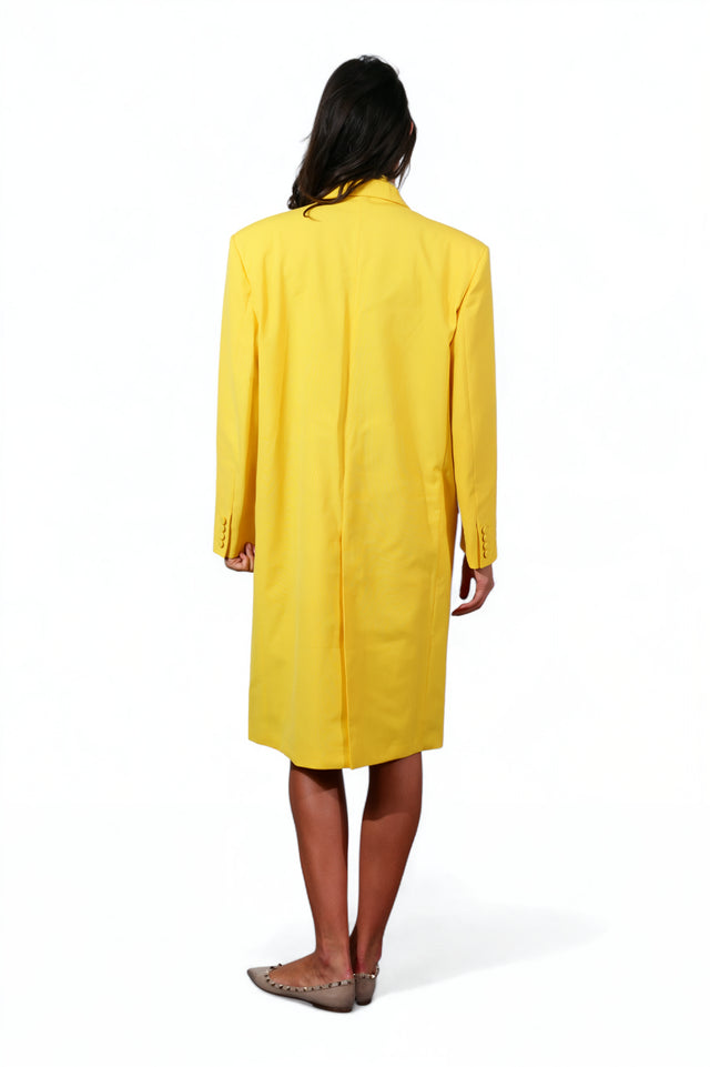 Valentino Yellow Double-Breasted Coat with Feather Trim