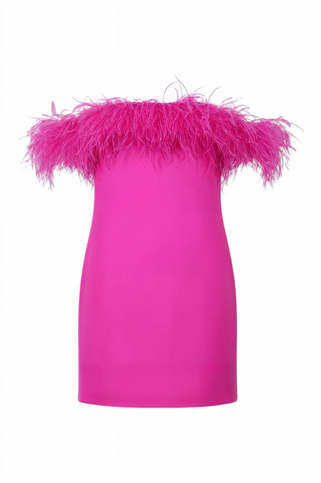 Valentino Fuchsia Feather-Trimmed Crepe Mini Dress