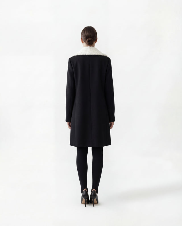 Valentino Black Wool Coat with Shearling Collar