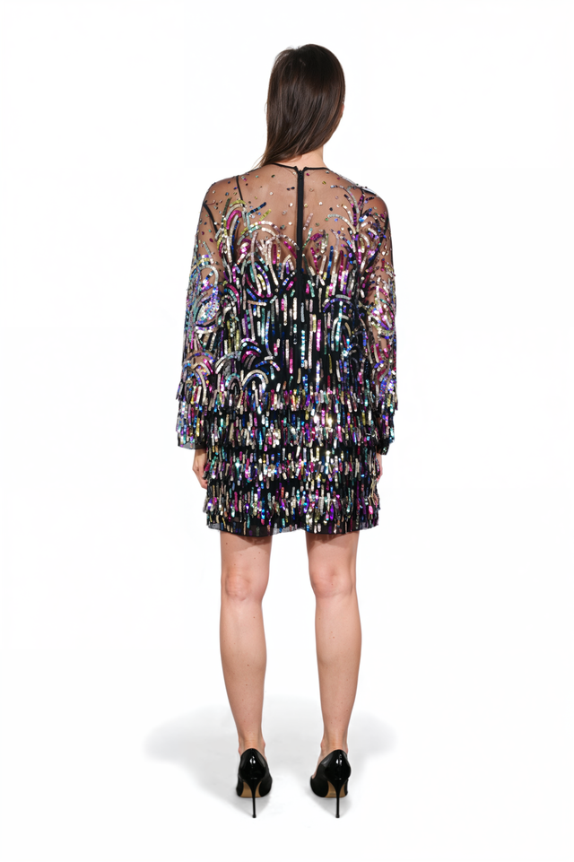 Valentino Sheer Crystal-Embroidered Mini Dress in Black Multi