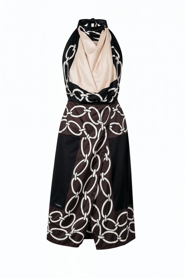 Valentino Chain Print Halter Midi Dress