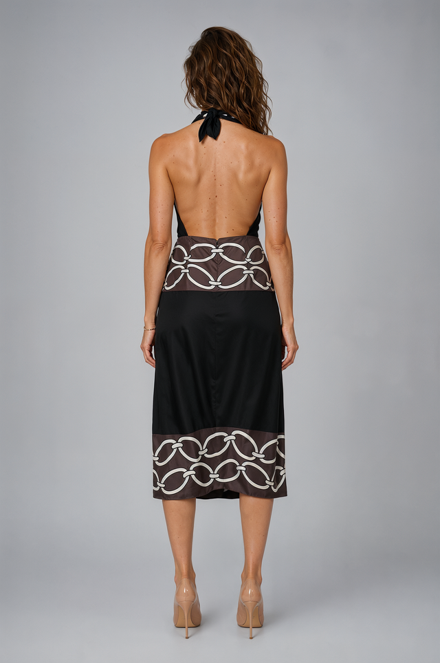Valentino Chain Print Halter Midi Dress