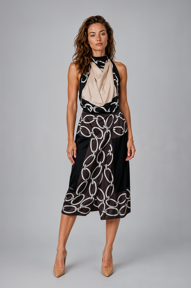 Valentino Chain Print Halter Midi Dress