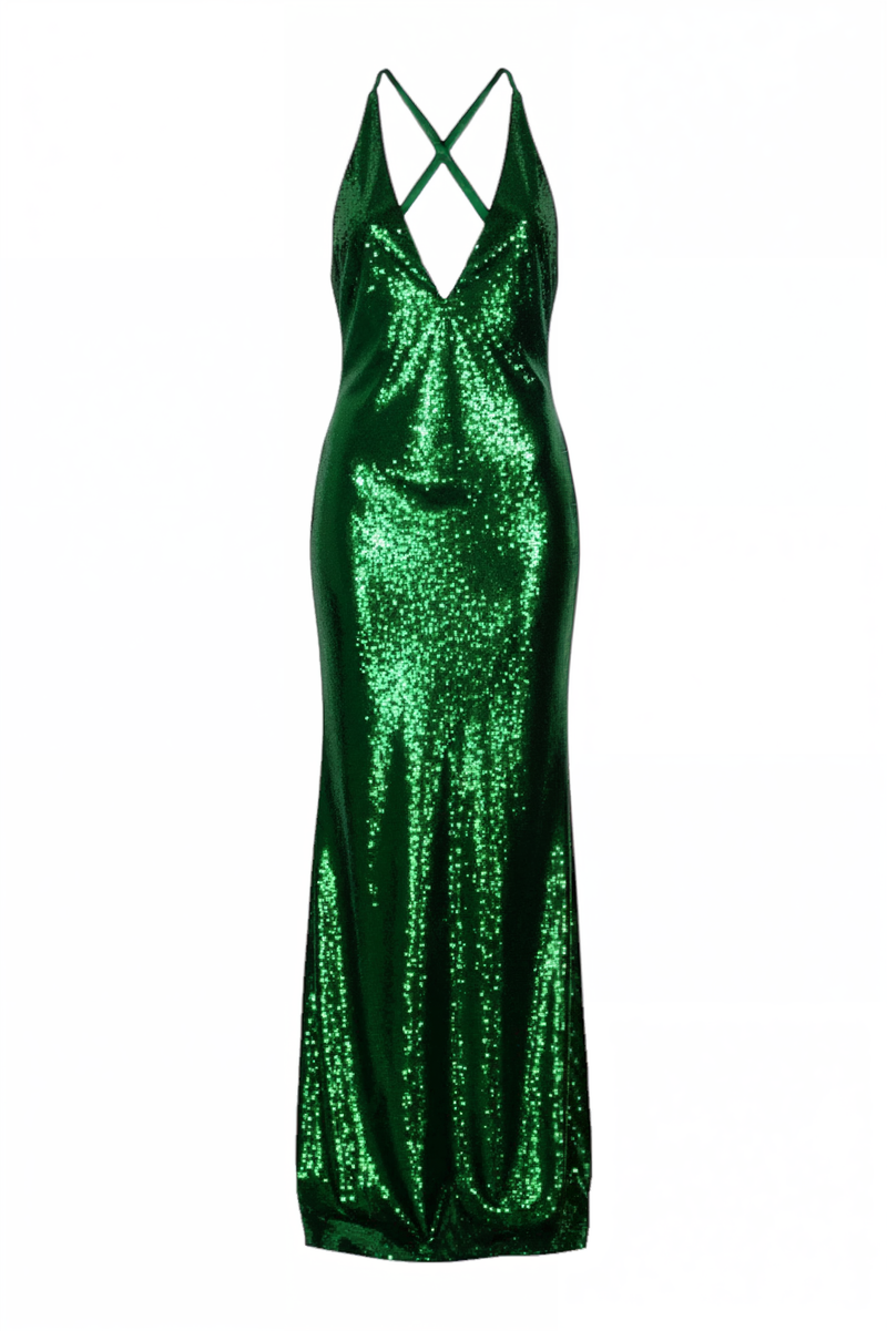 Valentino Emerald Sequin Halter Gown