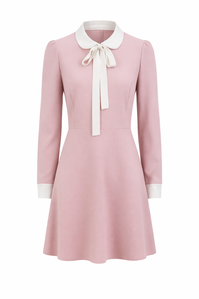 Red Valentino Contrast Collar Bow Mini Dress in Blush Pink