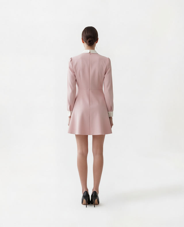 Red Valentino Contrast Collar Bow Mini Dress in Blush Pink