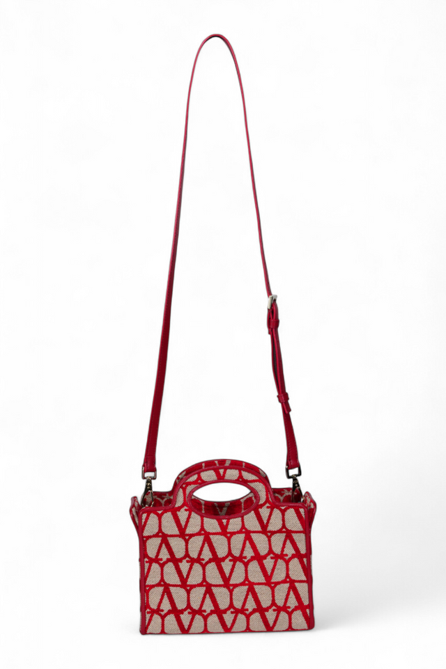 Valentino Garavani VLogo Canvas and Leather Mini Tote Bag in Red
