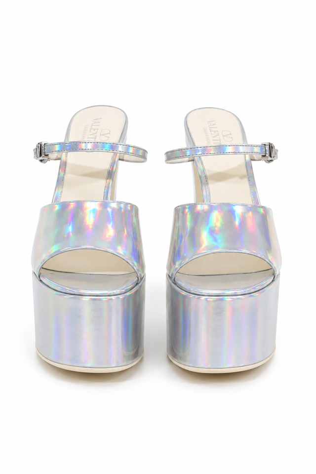 Valentino Garavani Holographic Platform Mule Sandals