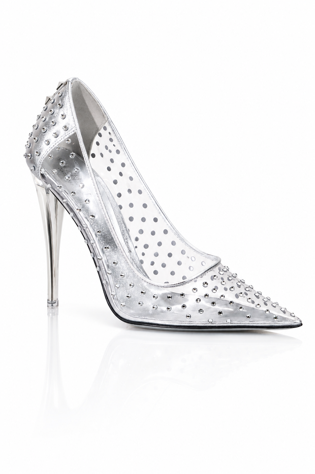 Valentino Garavani Crystal-Embellished PVC Pumps in Silver