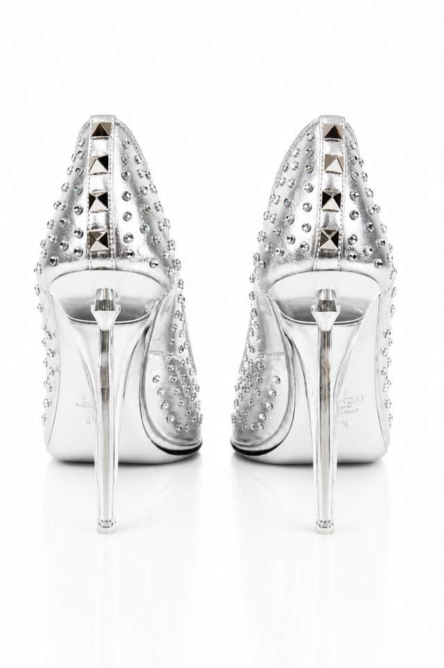 Valentino Garavani Crystal-Embellished PVC Pumps in Silver