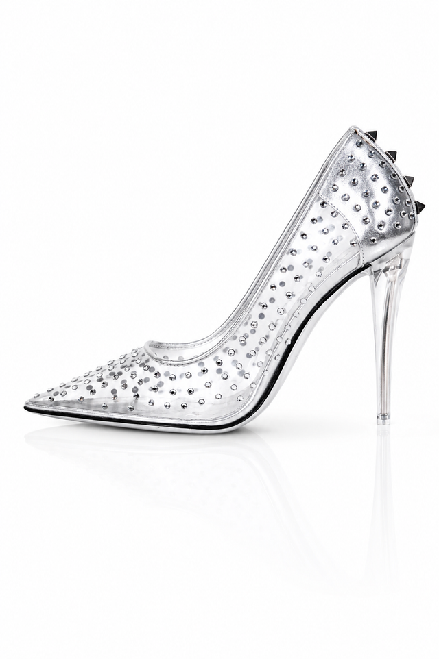 Valentino Garavani Crystal-Embellished PVC Pumps in Silver