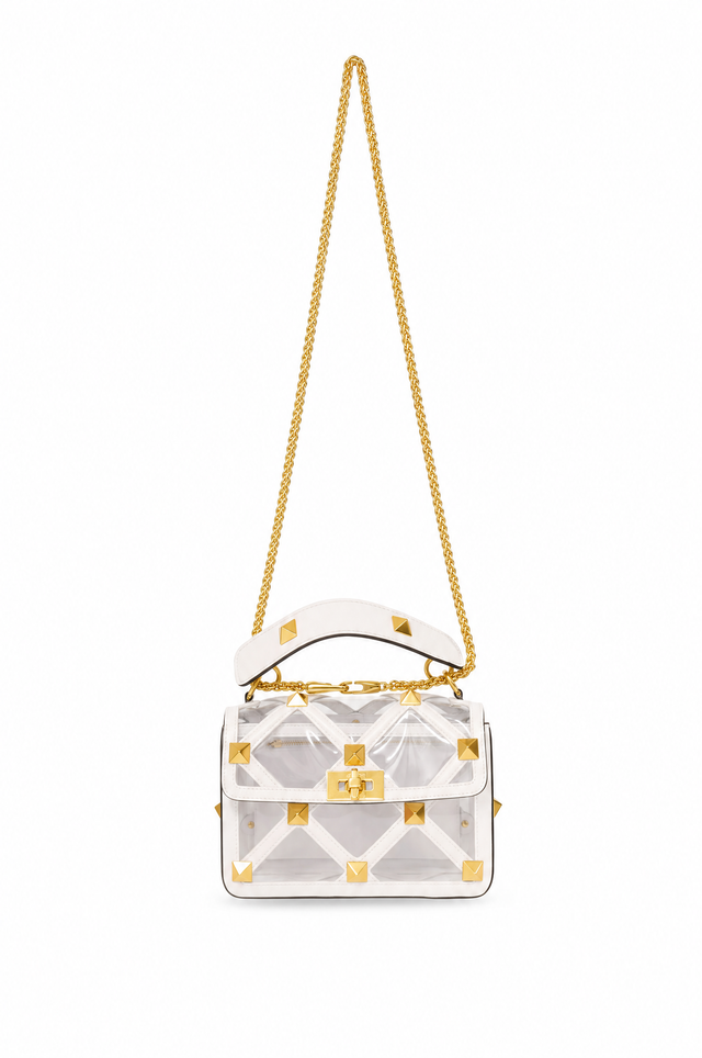 Valentino Garavani Roman Stud Transparent PVC Top Handle Shoulder Bag White/Clear