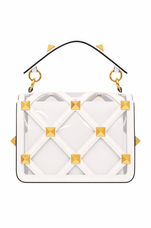 Valentino Garavani Roman Stud Transparent PVC Top Handle Shoulder Bag White/Clear