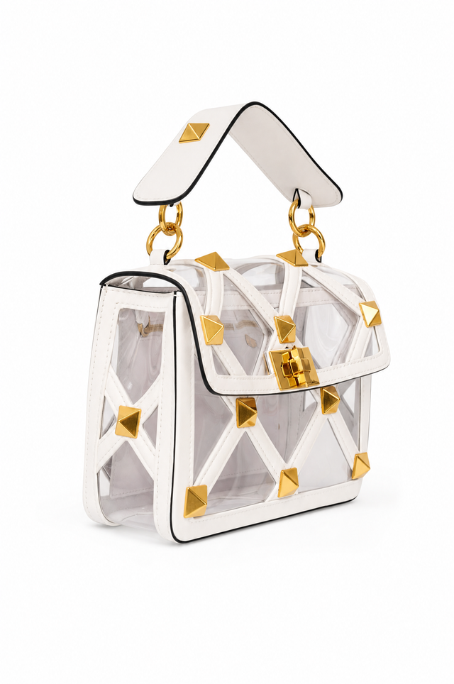 Valentino Garavani Roman Stud Transparent PVC Top Handle Shoulder Bag White/Clear