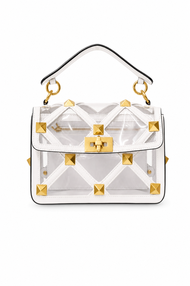 Valentino Garavani Roman Stud Transparent PVC Top Handle Shoulder Bag White/Clear