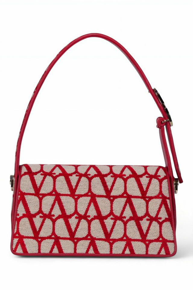 Valentino Garavani VLogo Canvas and Leather Shoulder Bag in Red