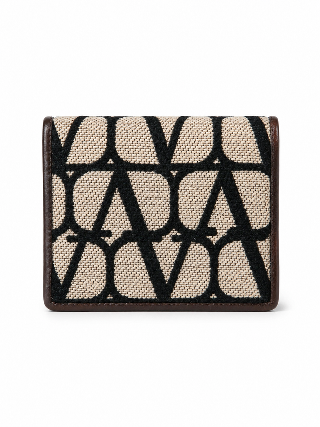 Valentino Garavani Toile Iconographe Canvas & Leather Card Holder with Zip Pouch Beige/Black