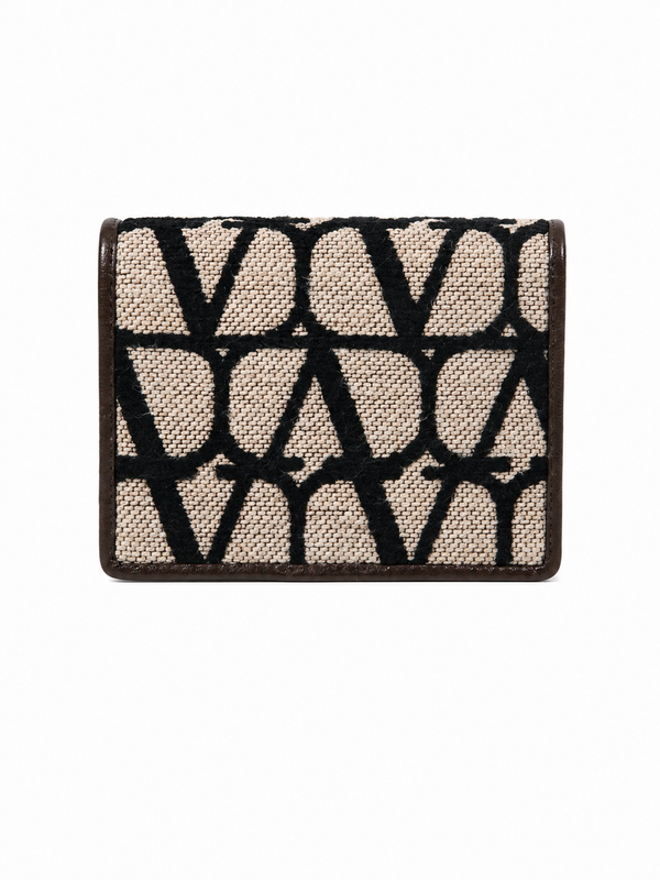 Valentino Garavani Toile Iconographe Canvas & Leather Card Holder with Zip Pouch Beige/Black