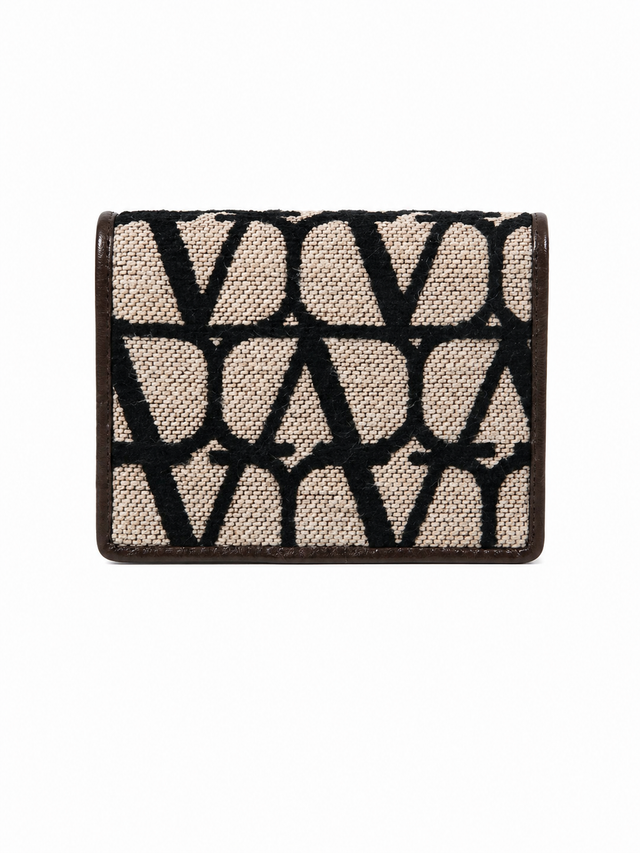 Valentino Garavani Toile Iconographe Canvas & Leather Card Holder with Zip Pouch Beige/Black