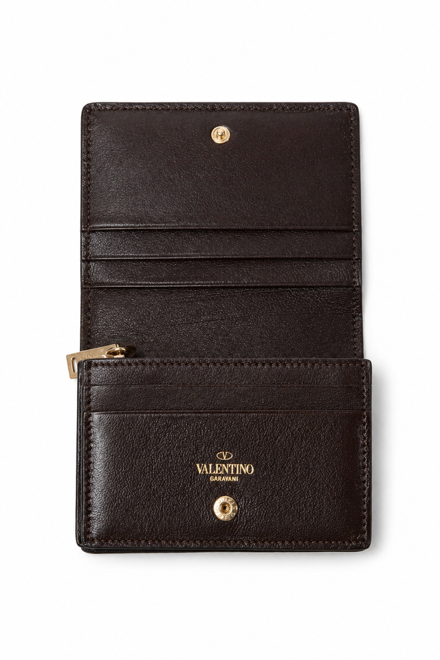 Valentino Garavani Toile Iconographe Canvas & Leather Card Holder with Zip Pouch Beige/Black