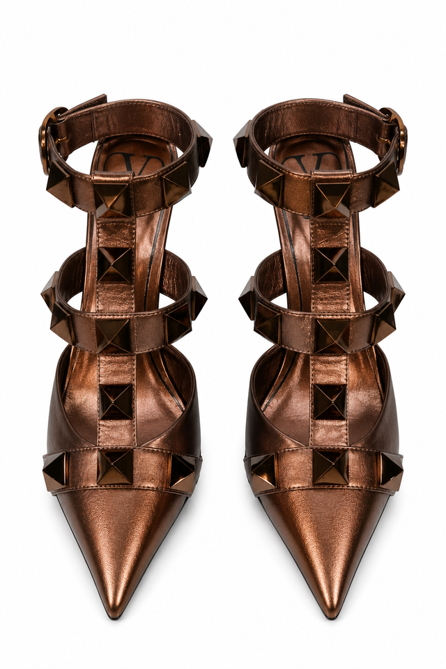 Valentino Garavani Roman Stud Metallic Bronze Slingback Pumps