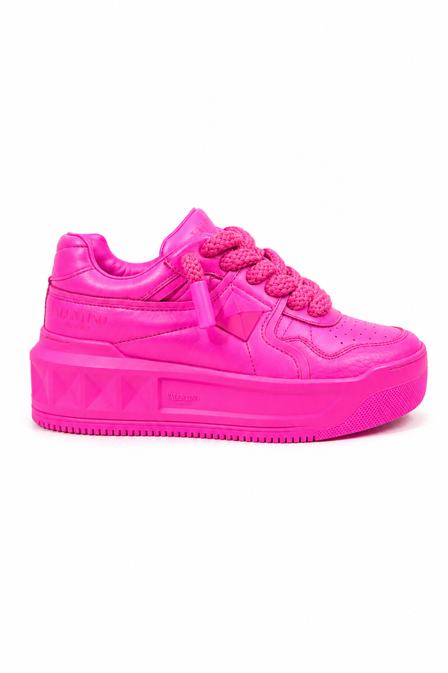 Valentino Garavani Platform Sneakers in Neon Pink Leather