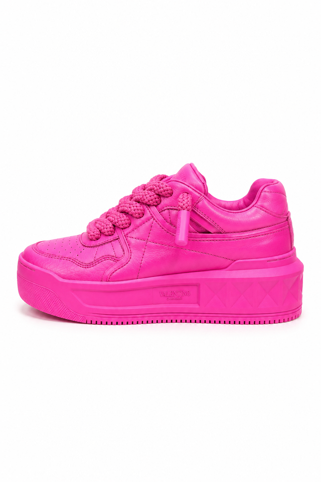 Valentino Garavani Platform Sneakers in Neon Pink Leather