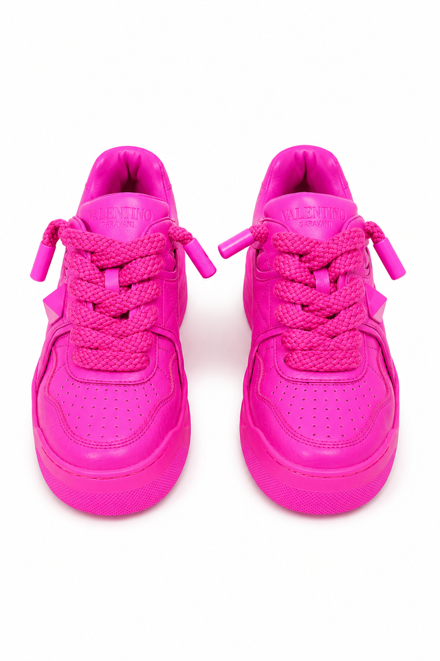 Valentino Garavani Platform Sneakers in Neon Pink Leather